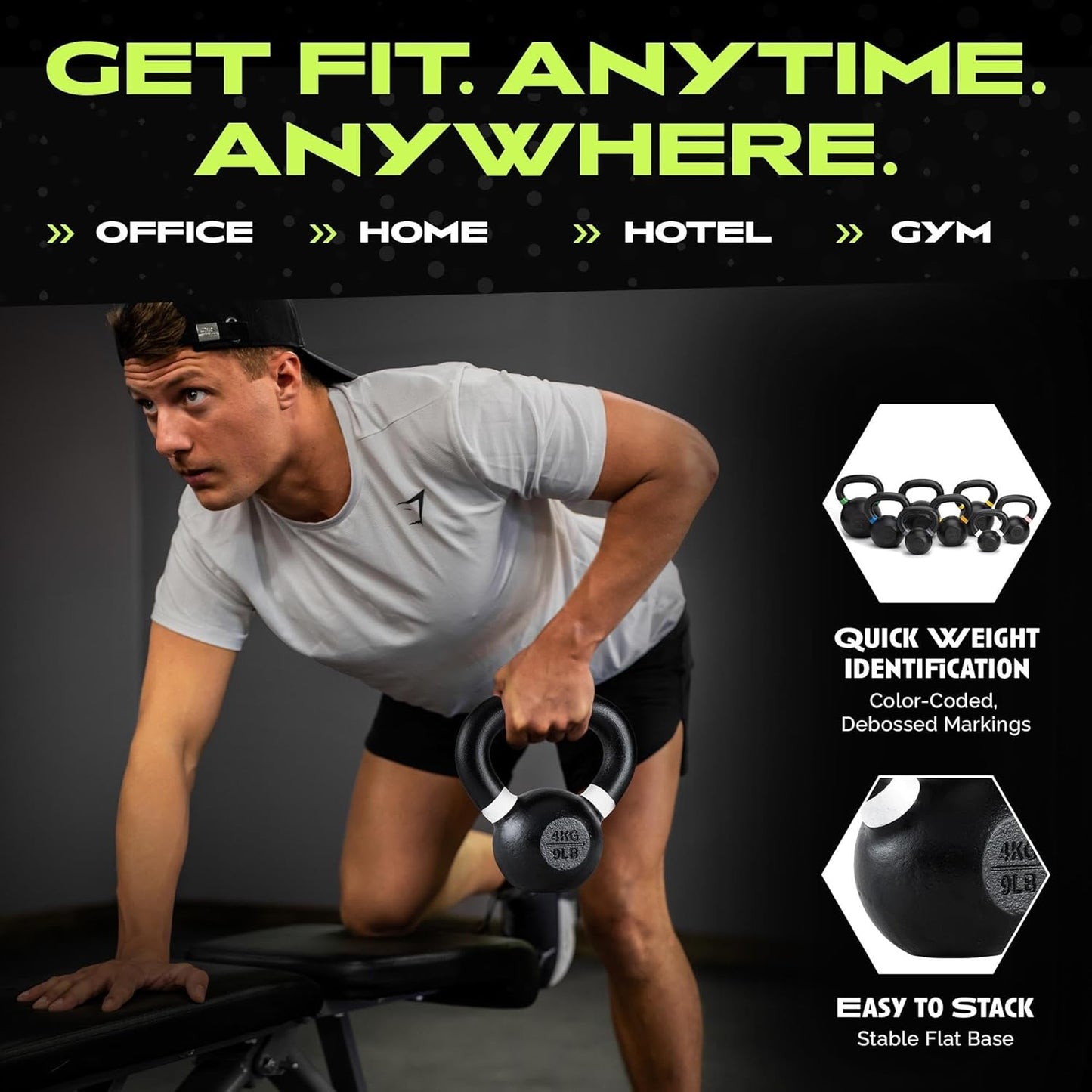 Rage Fitness Cast Iron Kettlebell - Powder Coated, Wide Handle for Core & Glute Workouts | Strength & Endurance