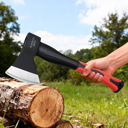Camping Axe, 15” Small Outdoor Hatchet for Chopping Wood and Splitting, Forged Carbon Steel,Splitting Axe with Shock-Absorbing Fiberglass Handle, Non-Slip Grip for Outdoor Survival