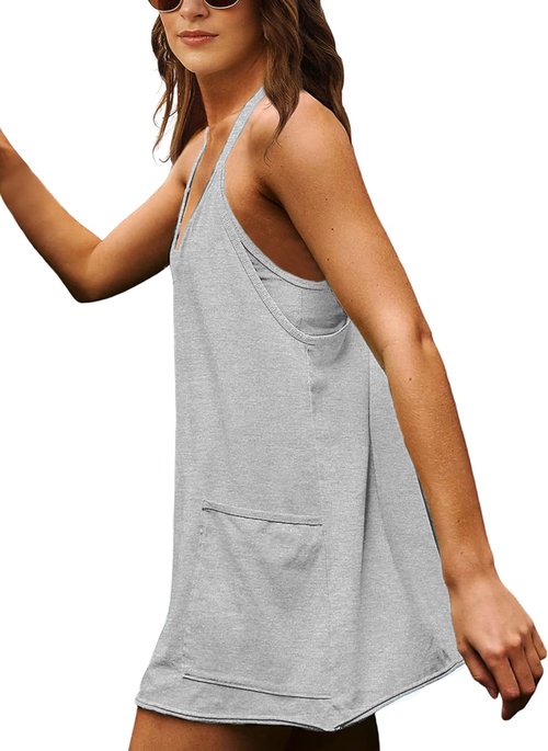 Lentta Women's Athletic Mini Dress - Sleeveless V-Neck Sundress with Built-In Shorts | Perfect for Active Days