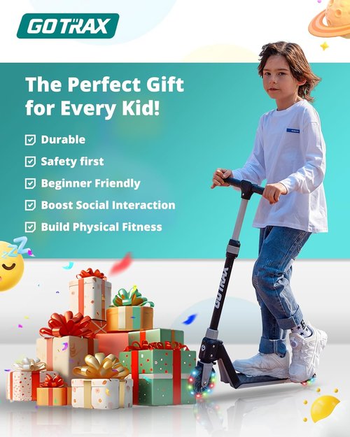 Gotrax K03 Kids Kick Scooter - LED Lighted Wheels, Adjustable Handlebars, Lightweight Design | Max Load 110 Lbs, Black