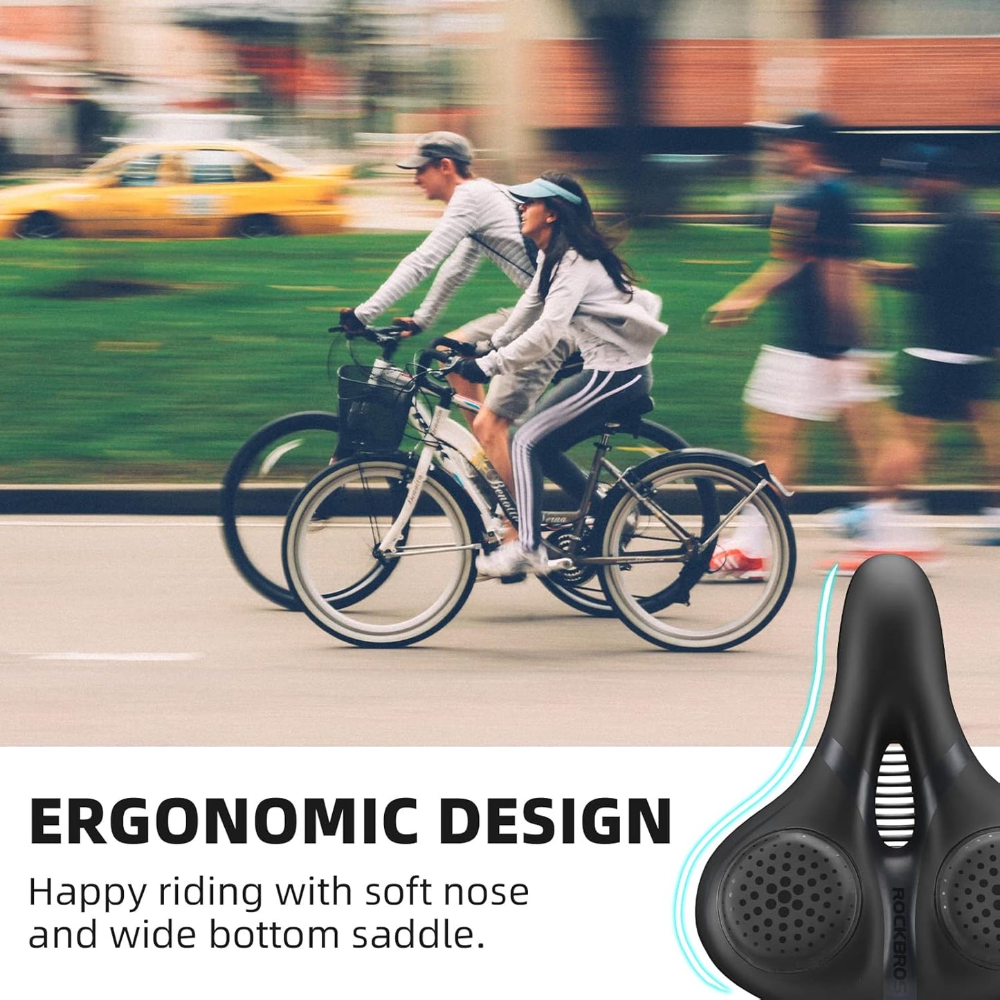 ROCKBROS Comfortable Gel Bike Seat - Breathable Waterproof Padded Saddle for Cruiser & Mountain Bikes