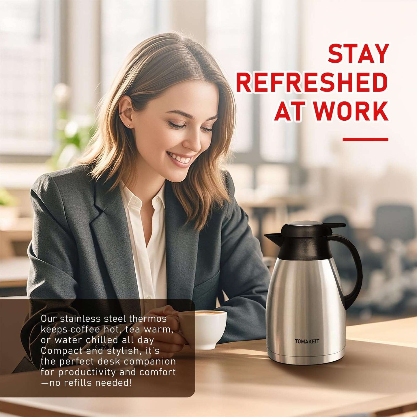 Thermal Coffee Carafe, 2L/68 Oz Stainless Steel Vacuum Insulated Thermoses, Double-Wall Design, 24-Hour Hot & Cold, Leak-Proof, Portable for Travel,Camping,Office