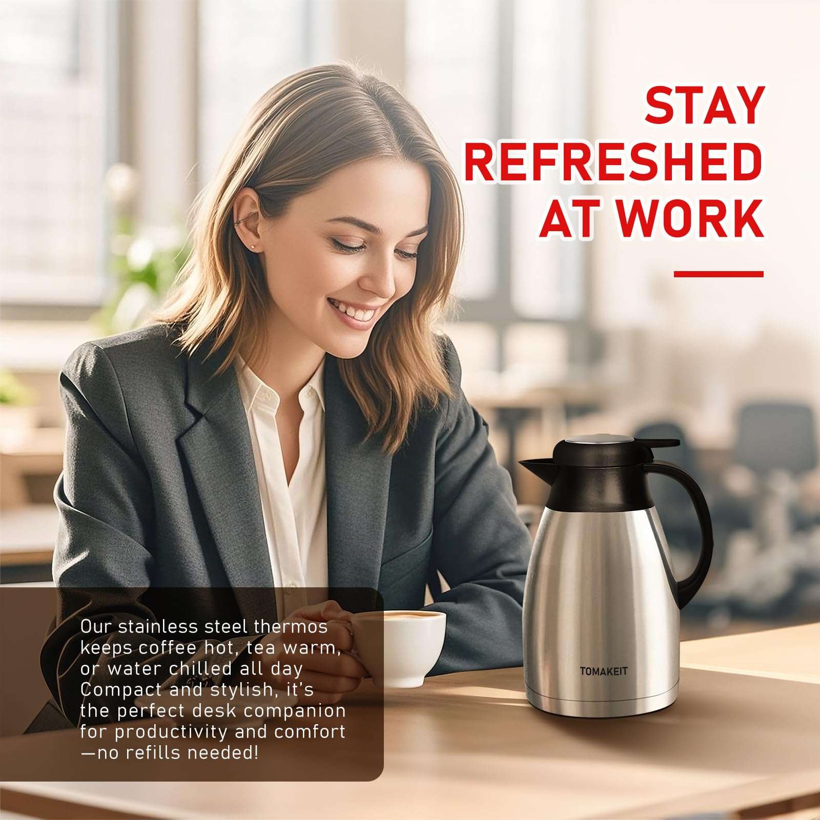 Thermal Coffee Carafe, 2L/68 Oz Stainless Steel Vacuum Insulated Thermoses, Double-Wall Design, 24-Hour Hot & Cold, Leak-Proof, Portable for Travel,Camping,Office