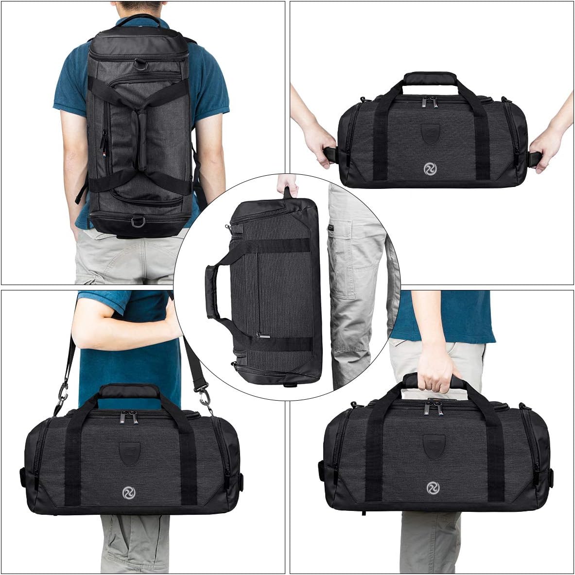 Skiennix Gym Duffle Bag - Waterproof Sports Duffel with Shoe Compartment | Black Travel Weekender for Men & Women