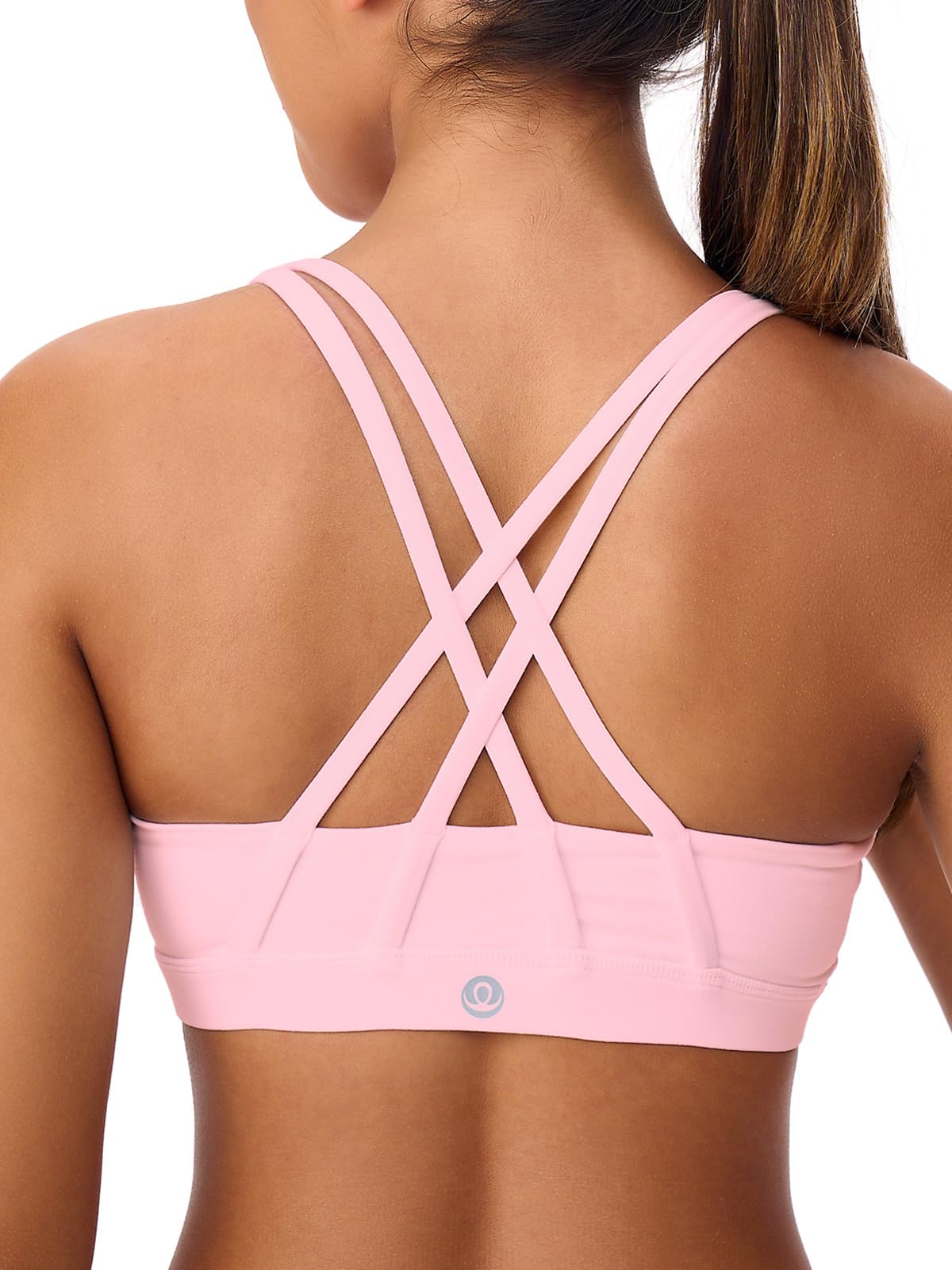 Omwilddo Women's Strappy Sports Bras Light Compression Crop Criss Cross Back Padded Workout Yoga Bra Supportive U Neckline Light Pink M