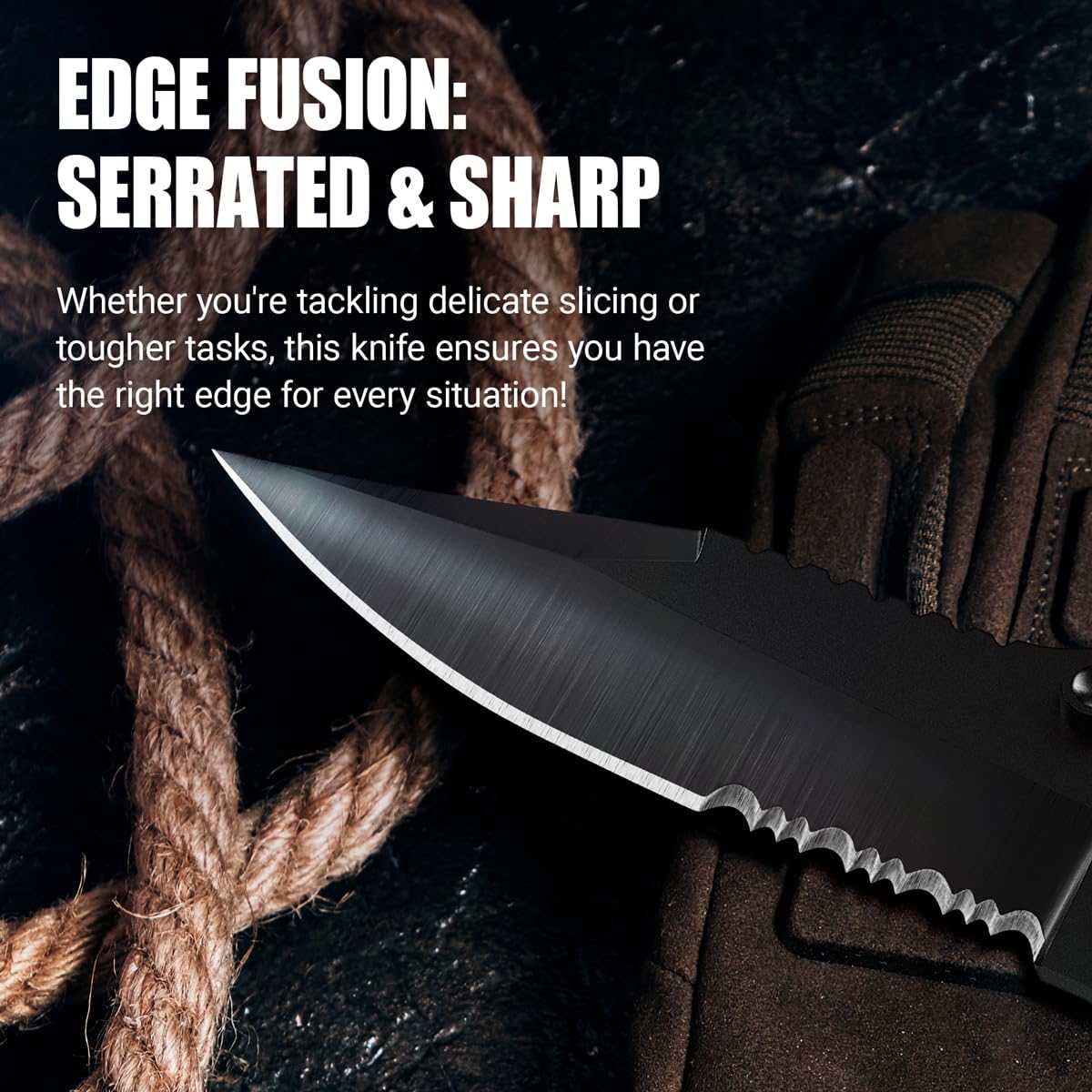 Skiennix Tactical Legal Knife - 2.68-Inch Serrated Blade | Compact Black Pocket Tool with Glass Breaker & Seatbelt Cutter - Perfect for Camping & EDC Gifts