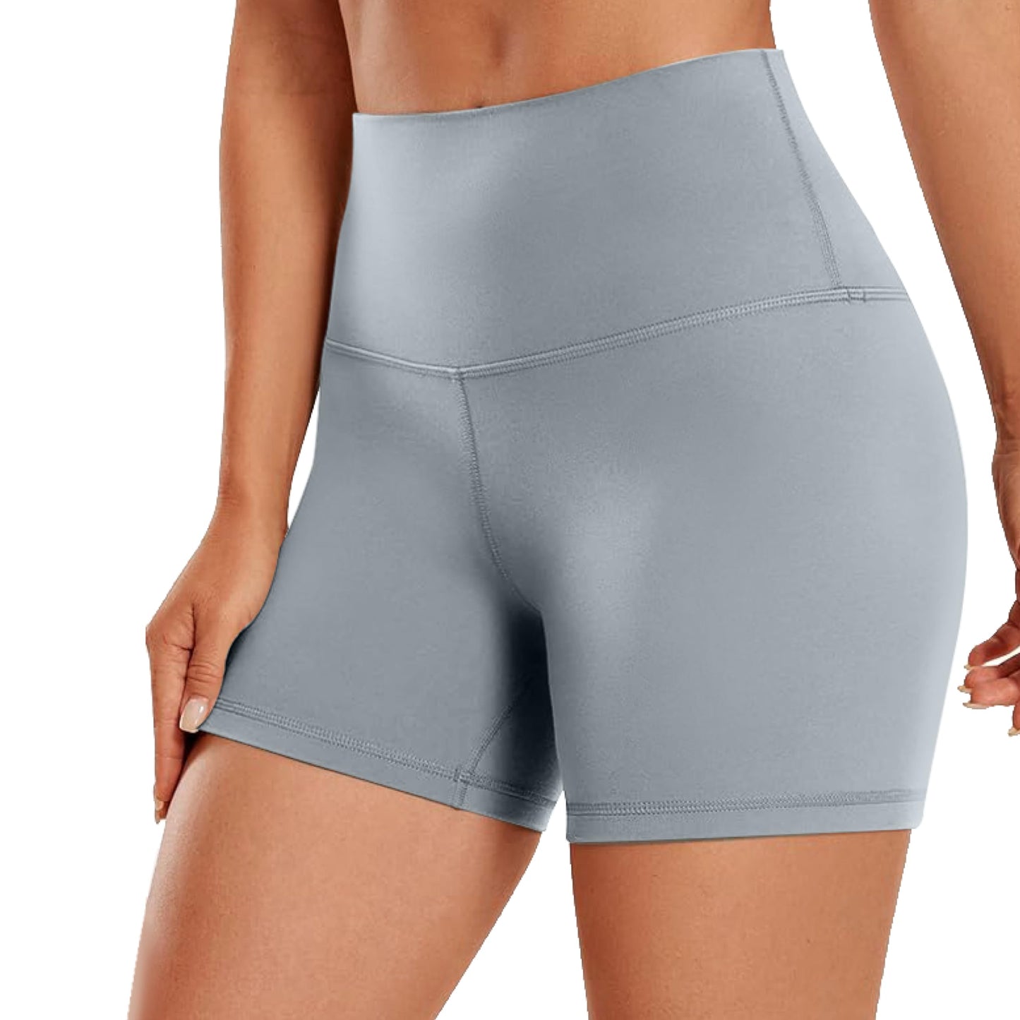 SURF CUZ Women's Board Shorts 5" Seamless Gym Biker High Waist Running Spandex Yoga Tummy Control Leggings Light Gray