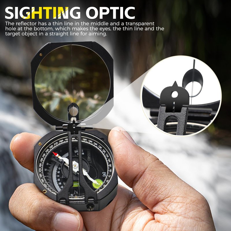 Portable Professional Geological Compass DQL-8 with Clinometer Aluminum Anti-Magnetic Hiking Compass with Mirror Compass with Leather Pouch for Surveyors Foresters Military Mine Meteorological