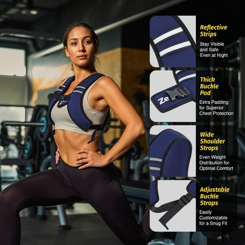 ZELUS Weighted Vest, Washable Z-Fit Soft Iron Weighted Vest for Women and Men, 5/10/15 lb Weight Vest with Reflective Strips & Adjustable Straps, Ultra Thin Weight Vest for Gym Strength Training (10lb) Deep Blue