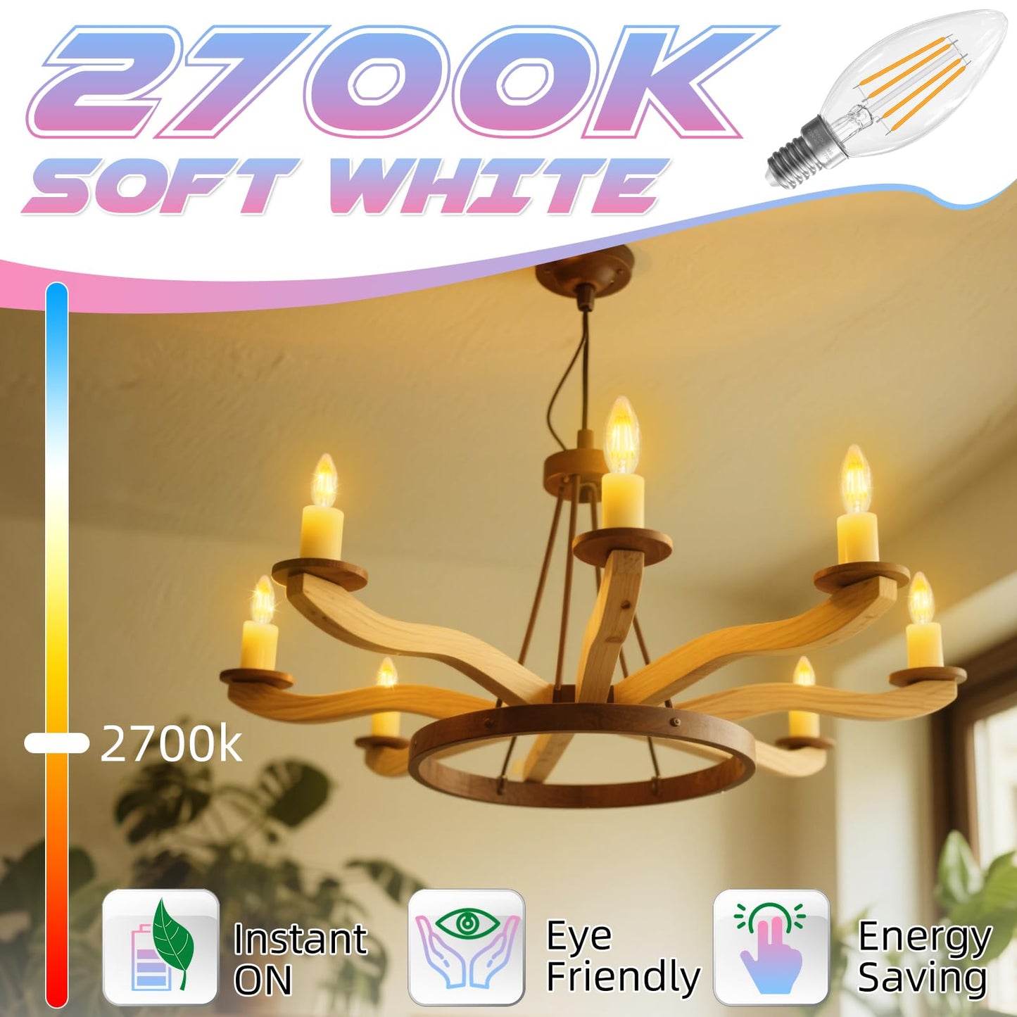 GvvooHome E12 Candelabra Bulb 2700K Soft White, 6W Equivalent to 60 watt, E12 LED Bulb Non-Dimmable, Chandelier Light Bulbs, B10 Candle Light Bulbs, 90+CRI, 600LM, Cear Glass, 12 Pack