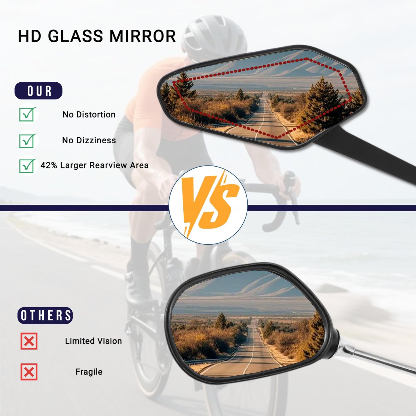 2pcs Bike Mirror Handlebar Mount, Scratch Resistant Glass Lens, 360 Degree Ajustable Safe Rearview Mirror for Mountain City Road Bikes Electric Bikes Scooter