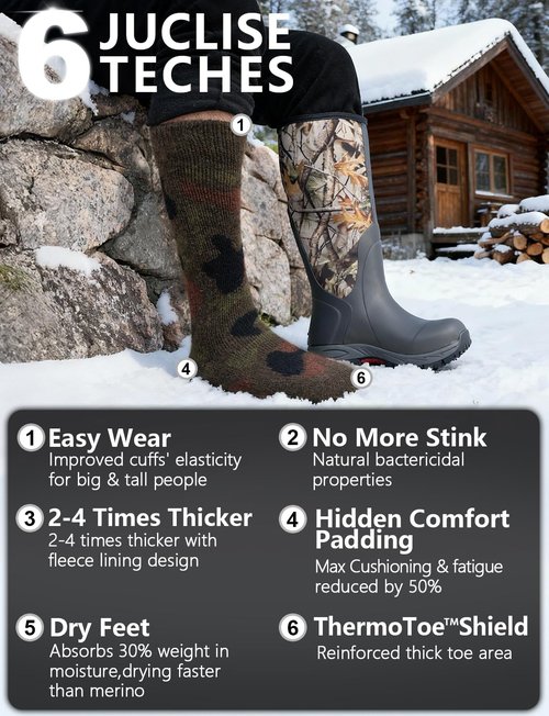 Juclise Alpaca Wool Thermal Work Boot Socks Heavyweight Warm Winter Socks, Thick Cozy Cushioned Moisture-Wicking Fleece, Soft Breathable Outdoor & House Women & Men(Camo XL)
