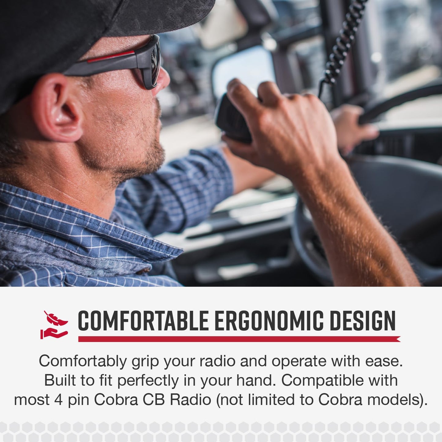 Cobra HG M77 Premium Replacement Noise Canceling CB Microphone (Black) – 4 Pin Connector, 9 Foot Cord, Heavy Duty ABS Shell, Wire Mesh Grille, Left Side Push To Talk, Chrome Connector, One Size
