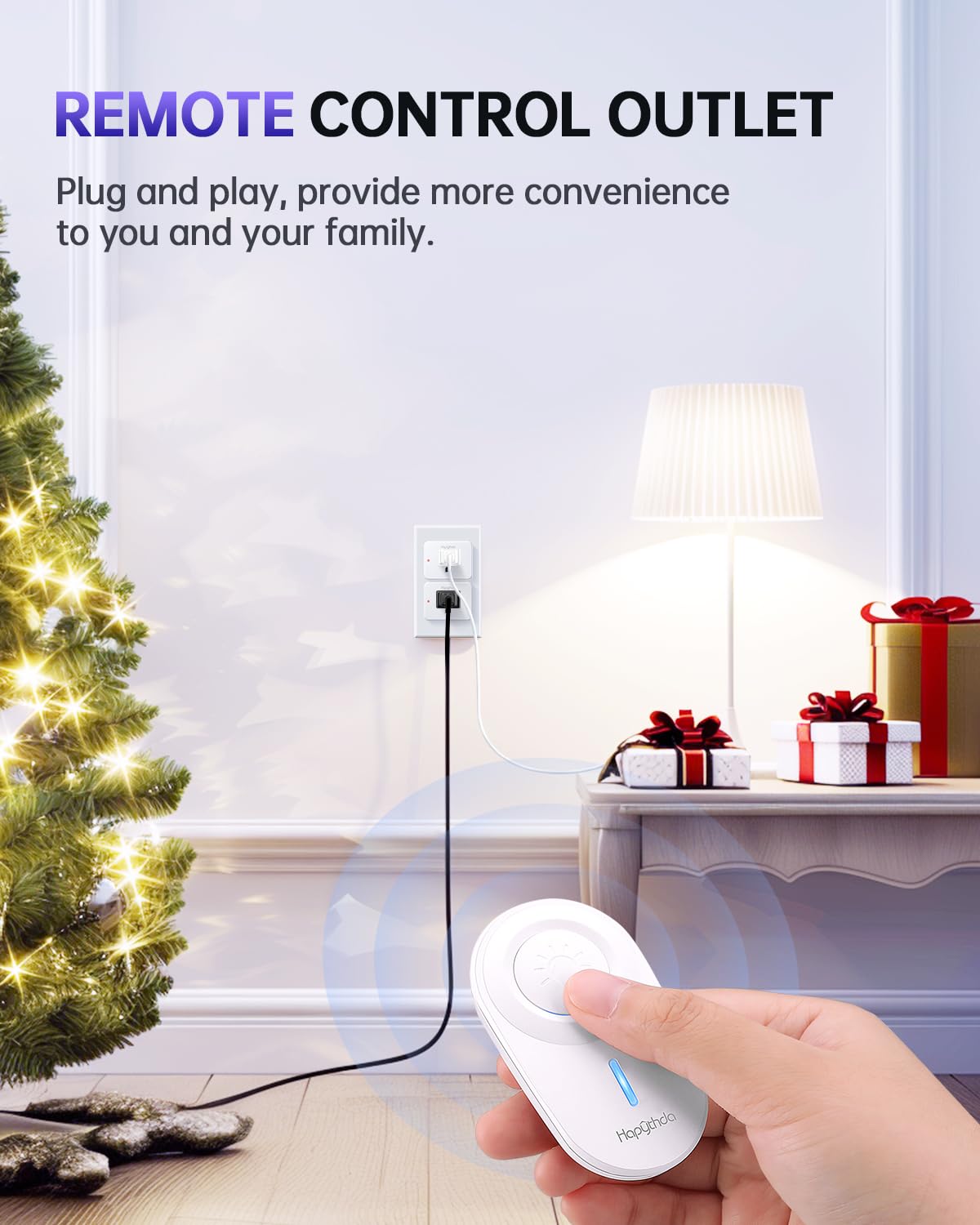 HAPYTHDA Remote Control Outlet Plug, 15A/1500W Remote Outlet Switch, 300ft RF Range Wireless Remote Light Switches, No Wiring Needed for Light, Small Electrical Appliance, Compact Design, TUV Listed