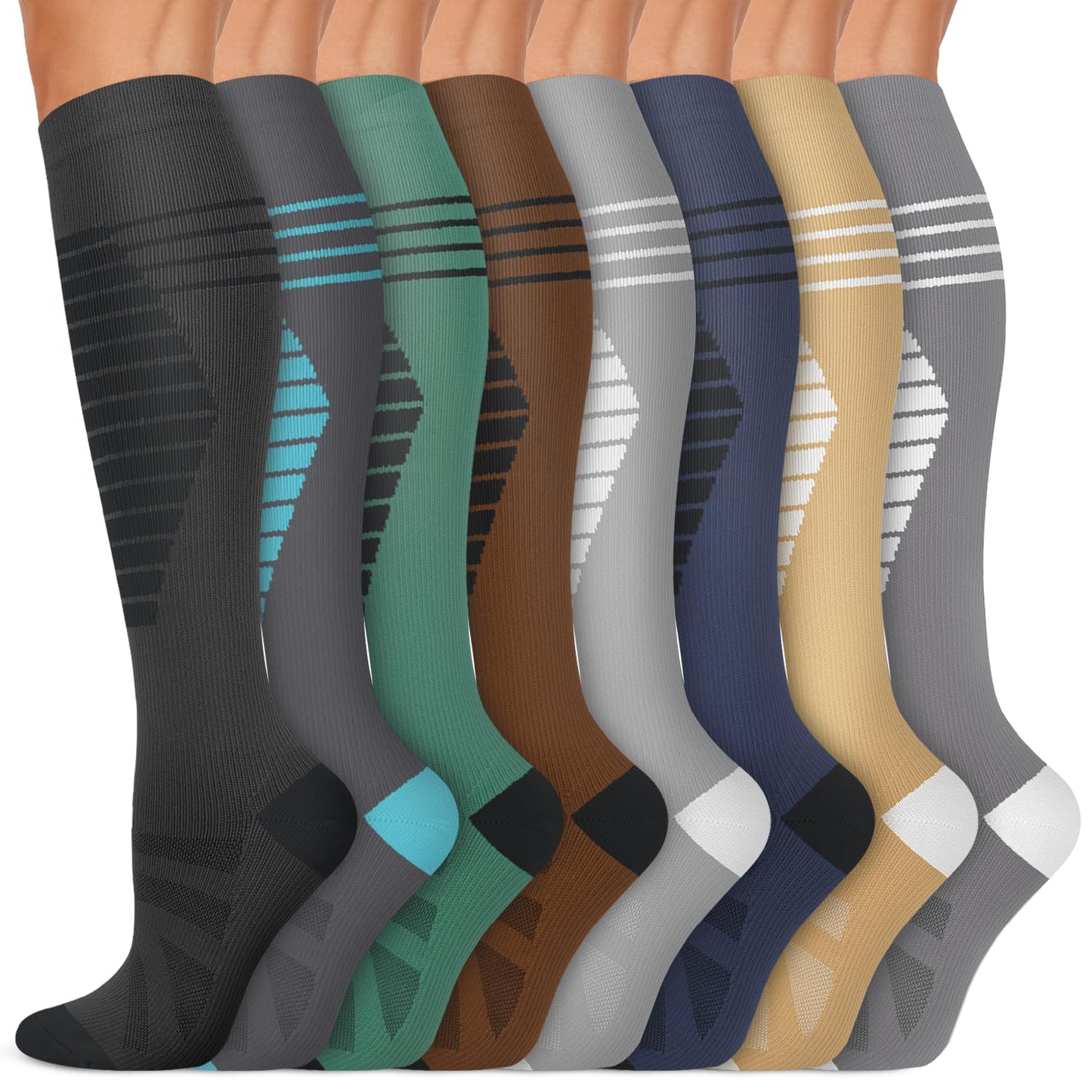 Iseasoo Copper Compression Socks 15-20 mmHg for Men & Women 8 Pairs – Circulation Support for Nurses, Travel, Running, Hiking, Soccer（L/XL）