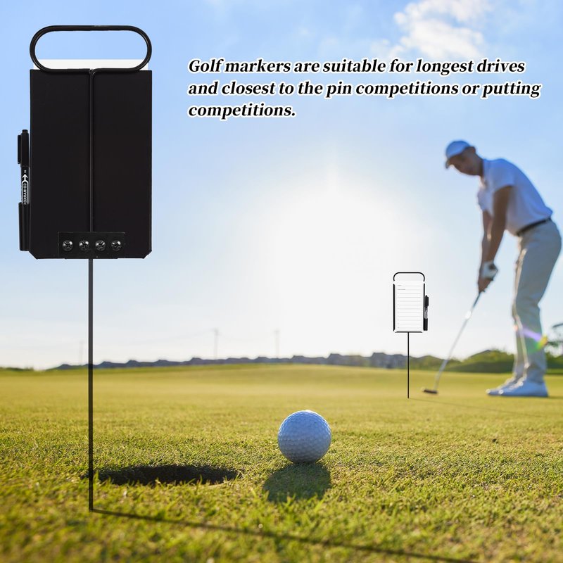 Niyanghome 4 Pcs Closest to The Pin Marker - Golf Metal Proximity Marker with 50 Sheets Cards and 4 Pens, Stainless Steel Golf Marker Golf Signs for Long Drive Putting Competition