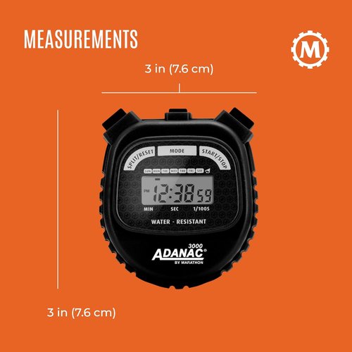 Marathon Adanac 3000 Digital Stopwatch Timer - High Precision Accuracy, Water & Shock Resistant, Black