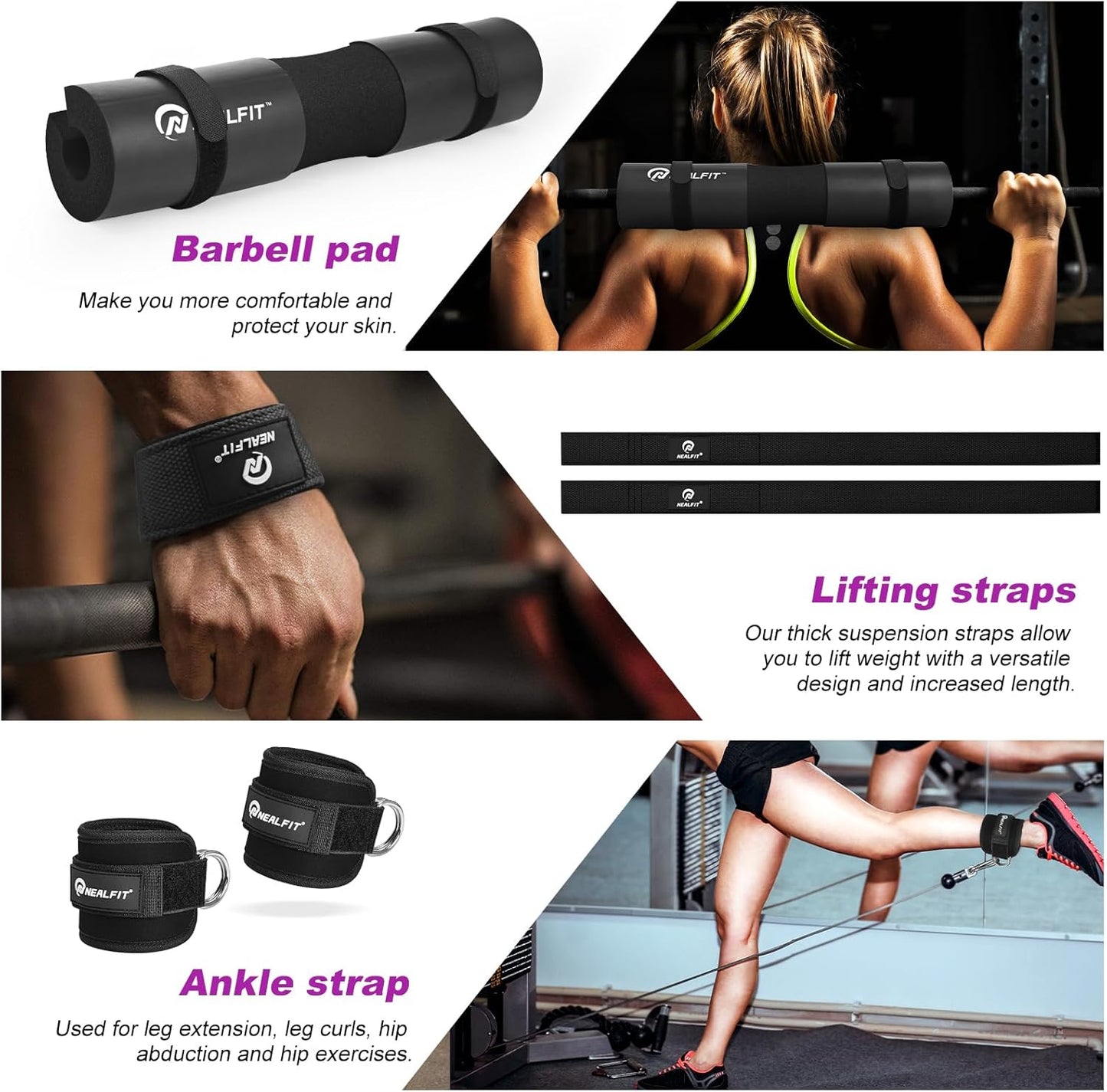 NEALFIT Barbell Pad Set - Heavy Duty Squat Pad with Lifting & Ankle Straps for Weightlifting | Home Gym Essentials