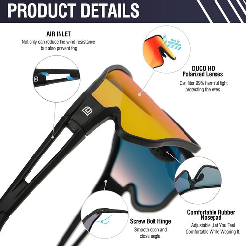 DUCO Sports Sunglasses - Polarized UV400 Protection for Men & Women | Ideal for Running, Fishing, Tennis, and Cycling