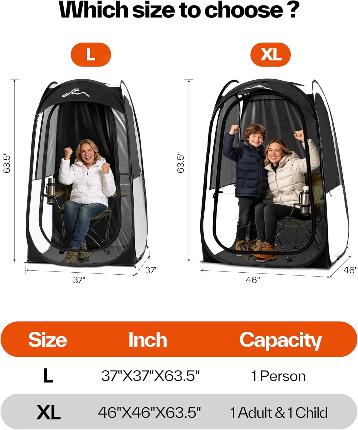 Sportneer Sports Tent - Lightweight 1-Person Instant Shelter with Ultra Visibility | 37" L x 37" W x 63.5" H