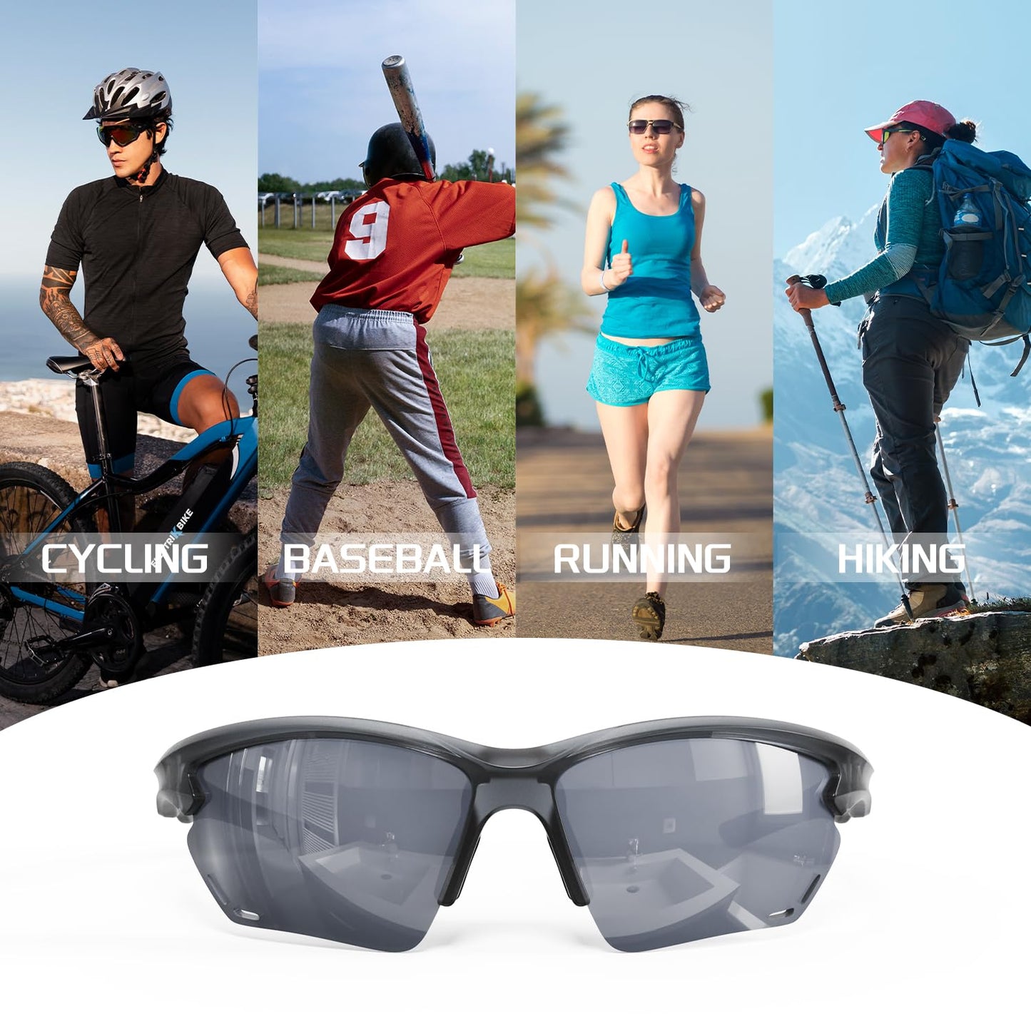 Polarized Sports Sunglasses for Men Women, Idea for Baseball Cycling Fishing Running Driving Golf Motorcycle silver Glasses TR90 Unbreakable Frame