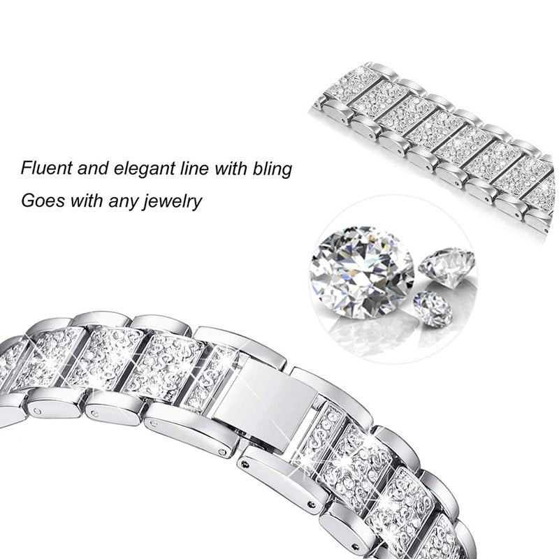Mtozon Bling Bands Compatible with fitbit Sense 2/Sense/Versa 4/Versa 3, Women Replacement Wristbands Dressy Luxurious Bracelet for Ladies, Silver