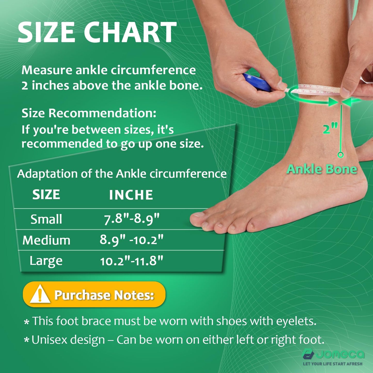 JOMECA AFO Foot Drop Brace Adjustable Tension with Dual-Dial Drop Foot Brace for Walking with Shoe Use with Shoes Featuring Eyelets (Medium, 1 Pack)