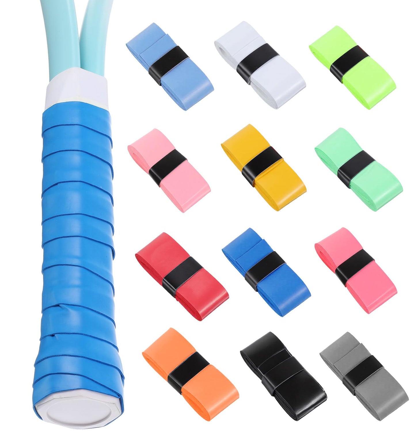 Thrymme 12PCS Tennis Tape for Racket Grip, Tennis Racket Grip Tape, Sweat Absorbing Handle Wrap for Badminton Pickleball Fishing (Multicolor)