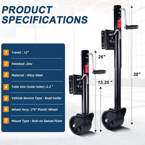 FZZD 2000lbs Heavy Duty Trailer Jack with Wheel - 12" Lift for RVs and Boats