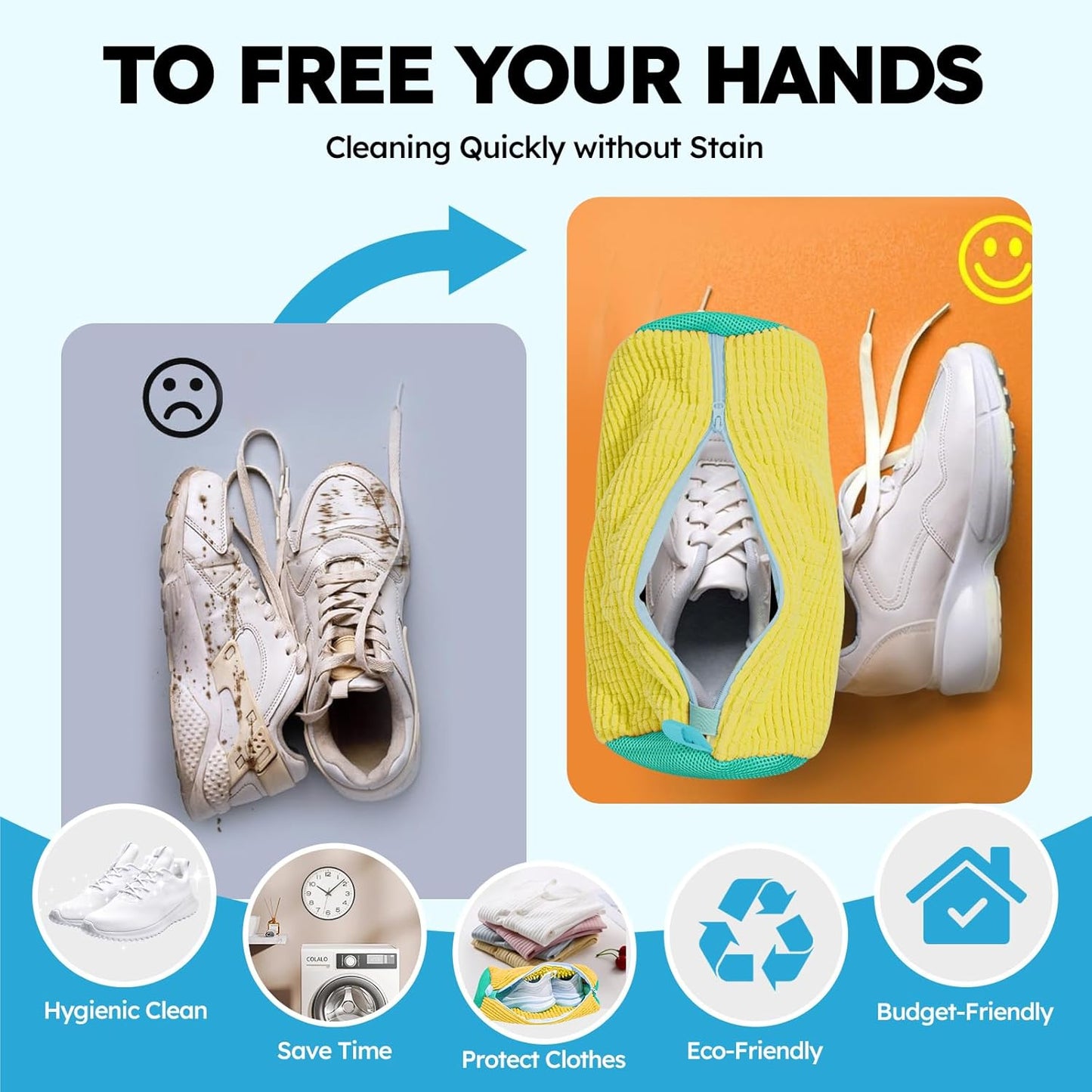 Reusable Shoe Washing Bag by [Brand Name] - Keeps Sneakers & Tennis Shoes Clean | 2 Pcs Yellow