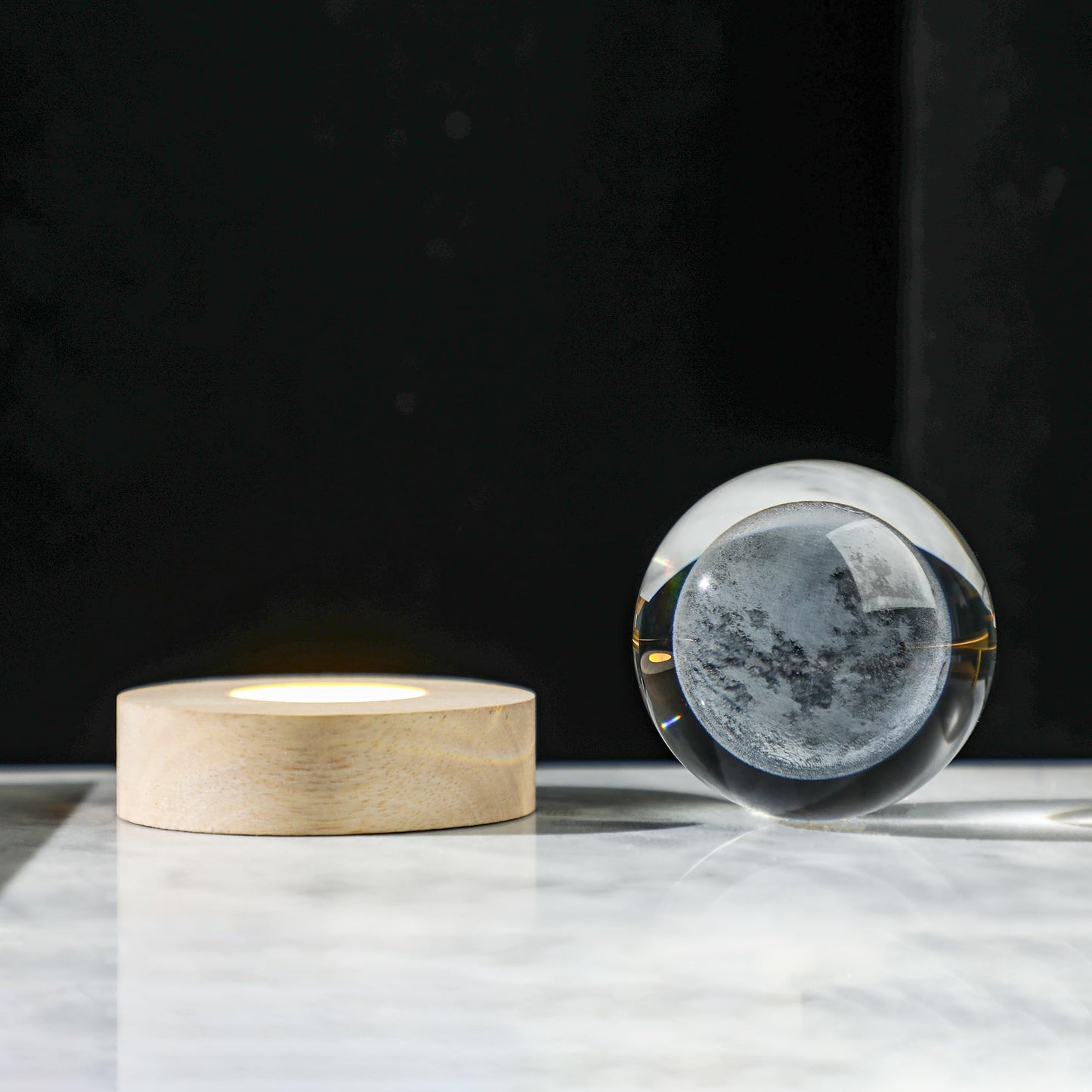 LOULIQIGIFT Crystal Moon Crystal Ball with Light Base Night Light 2.3Inches Glass Moon Globe Home Decor Gift for Women, Friends, Family