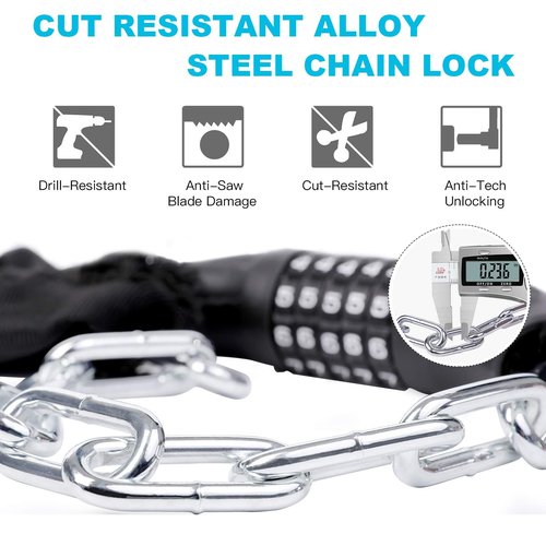UBULLOX Bike Chain Lock 3FT 5-Digit Combination Bike Locks Anti-Theft Bicycle Lock 6mm Thick Resettable Steel Chain for Bicycle, Motorcycle, Scooter, Gate, Fence