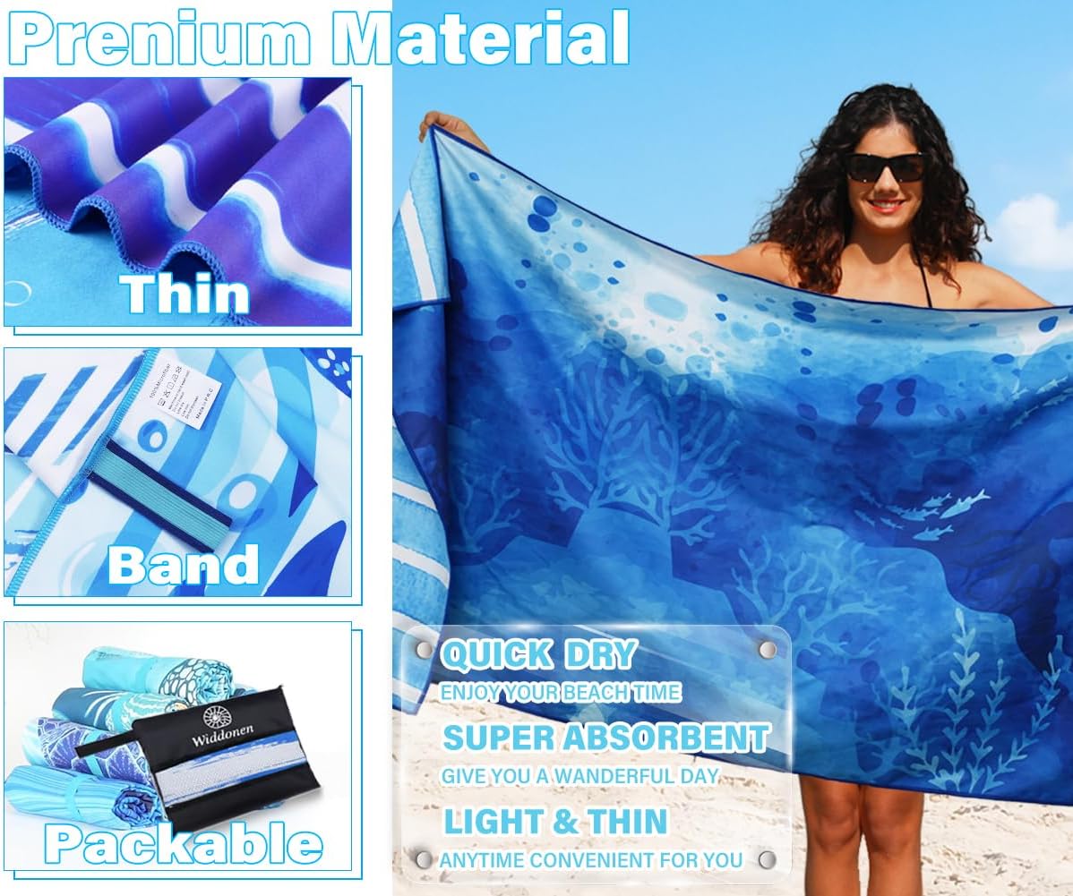 Skiennix Microfiber Beach Towels - Quick Dry, Sand-Free, Extra Large, Compact & Soft | 2 Pack