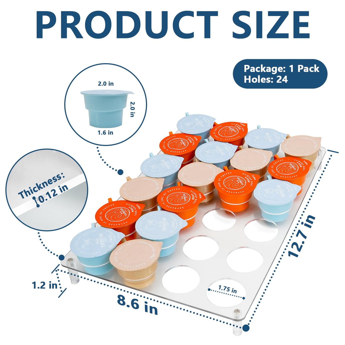 ZOWZOW K-Cup Holder Drawer for 24 Coffee Pods Storage, Acrylic K Cup Organize for Drawer or Countertop Storage, Clear K-Cup Organizer Tray for Office & Kitchen(24 Holes, 1 Pack)