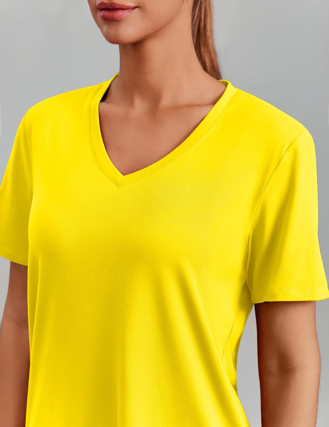 PINSPARK Soft Workout Tops for Women - Short Sleeve V-Neck with Moisture Wicking & UPF 50+ Sun Protection | Quick Dry Gym Shirt
