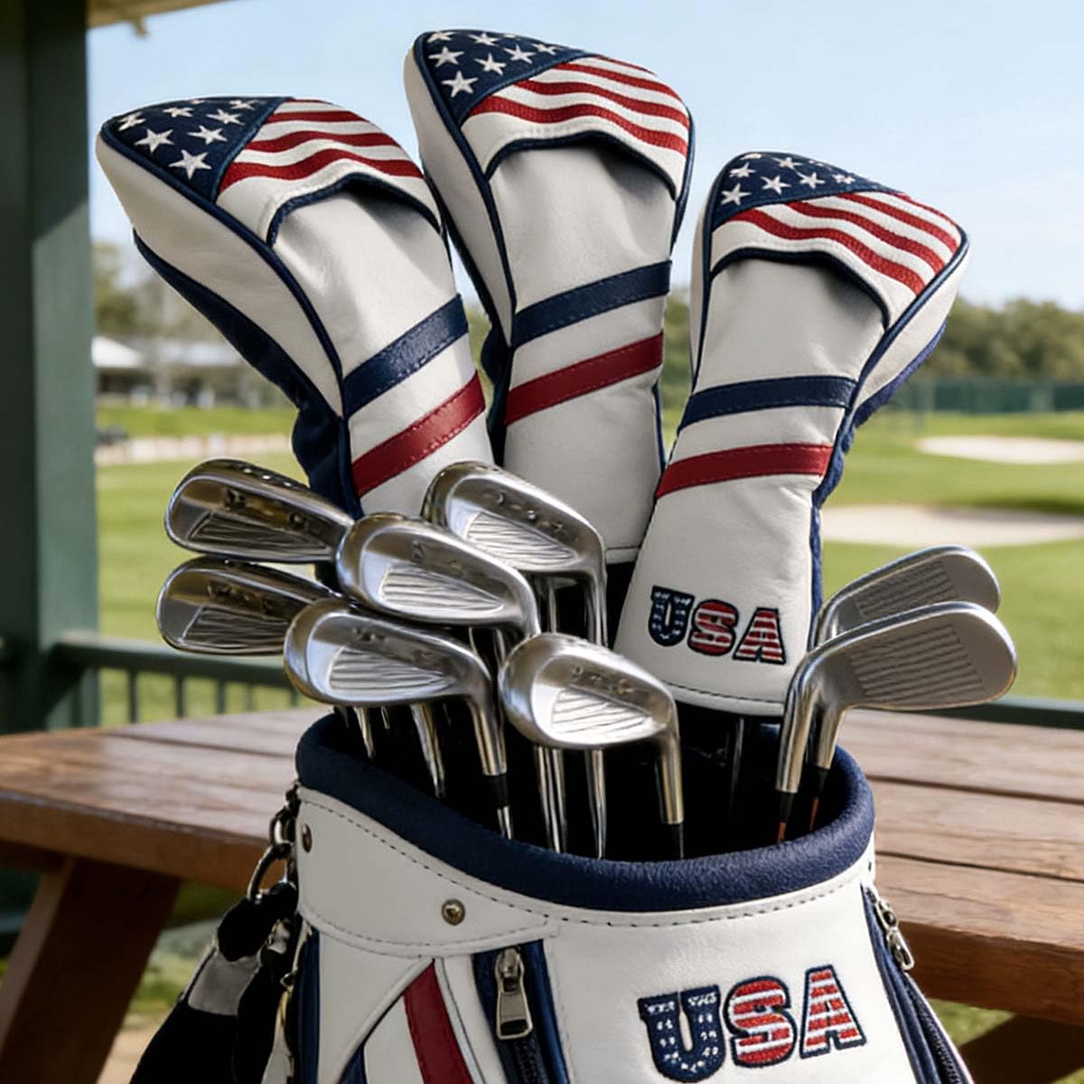 GOOACTION USA Golf Club 3 5 Fairway Wood Headcover American Stars and Stripes Flag Synthetic Leather Patriotic Head Covers Protector