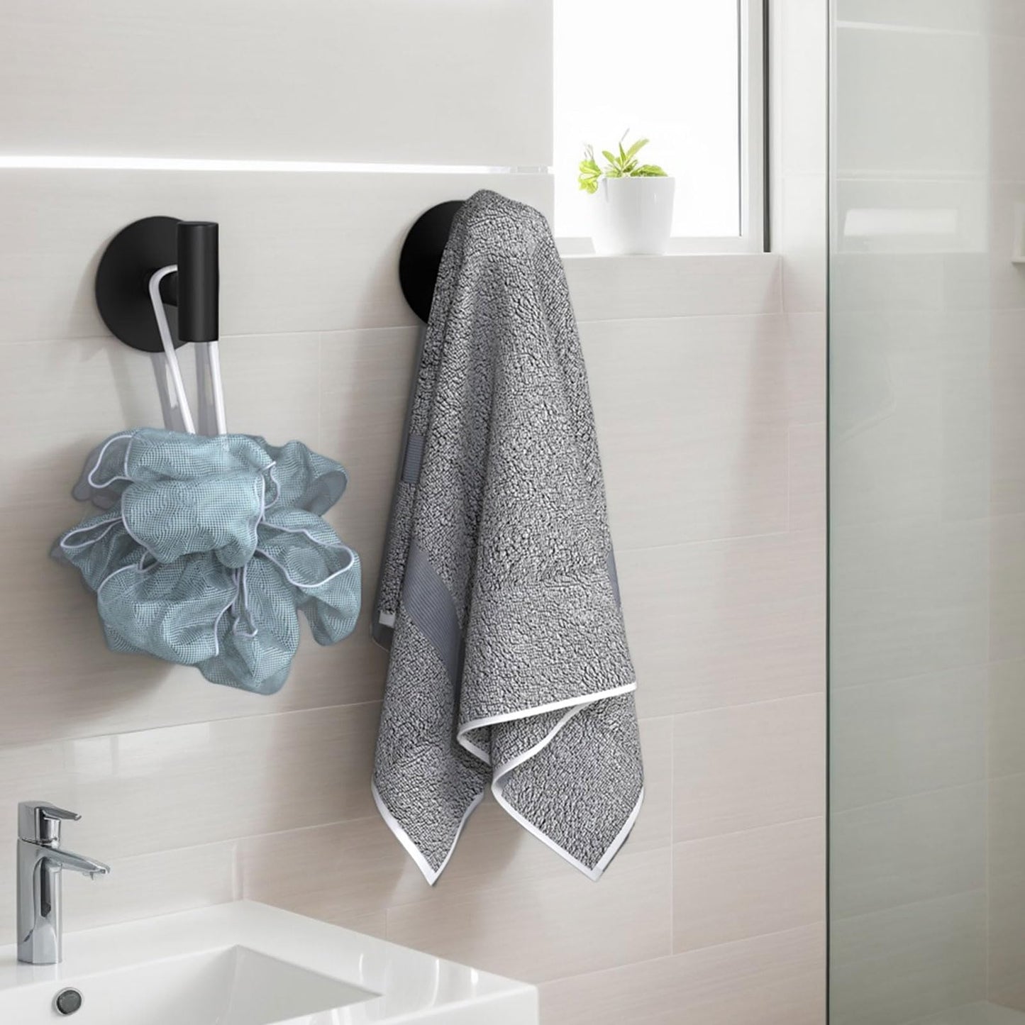 VINHOLD Self-Adhesive Coat Hooks, Stainless Steel Heavy Duty Wall Hooks, Towel Hooks for Hanging Robes, Aprons, Coats and Hats in Bathrooms,Kitchens and Hotels(2 Pack, Black)