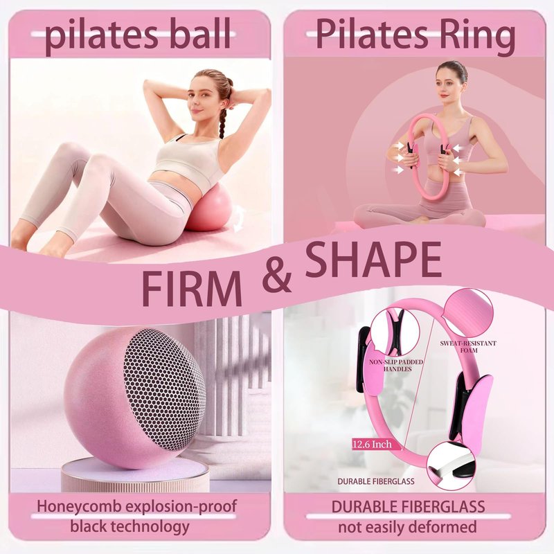 17 Pcs Pilates Equipment,Pilates Set,Women at Home Pilates kit,Pink Pilates Ring and Ball Set Pilates Socks, Jump Rope,5 Resistance Bands Compact Toning and Fitness Essentials Starter Set Accessories