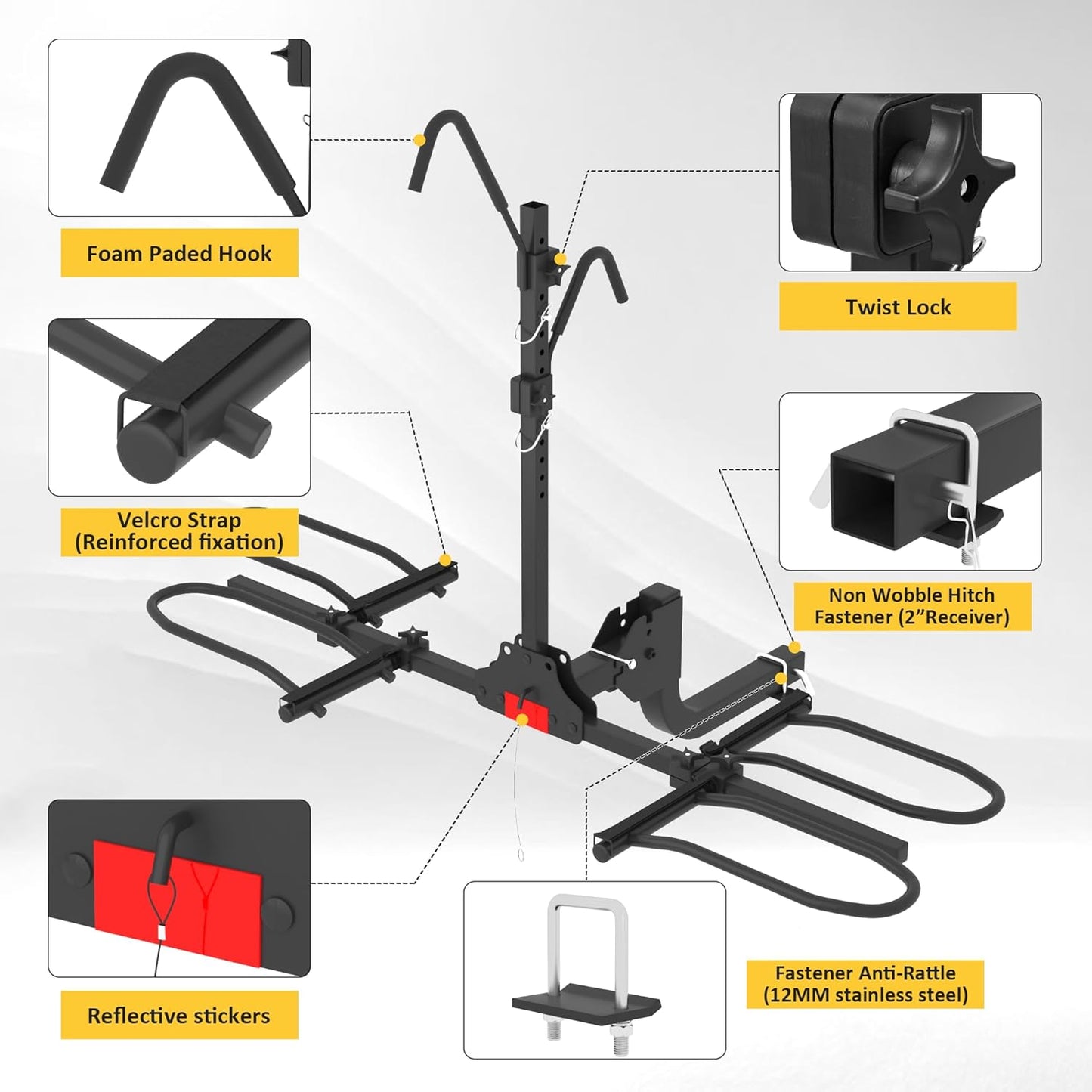 Skiennix Hitch Bike Rack - Wobble-Free Smart Tilting Design | 2-Bike Capacity, 200 lbs, Fits Standard & Fat Tire E-Bikes