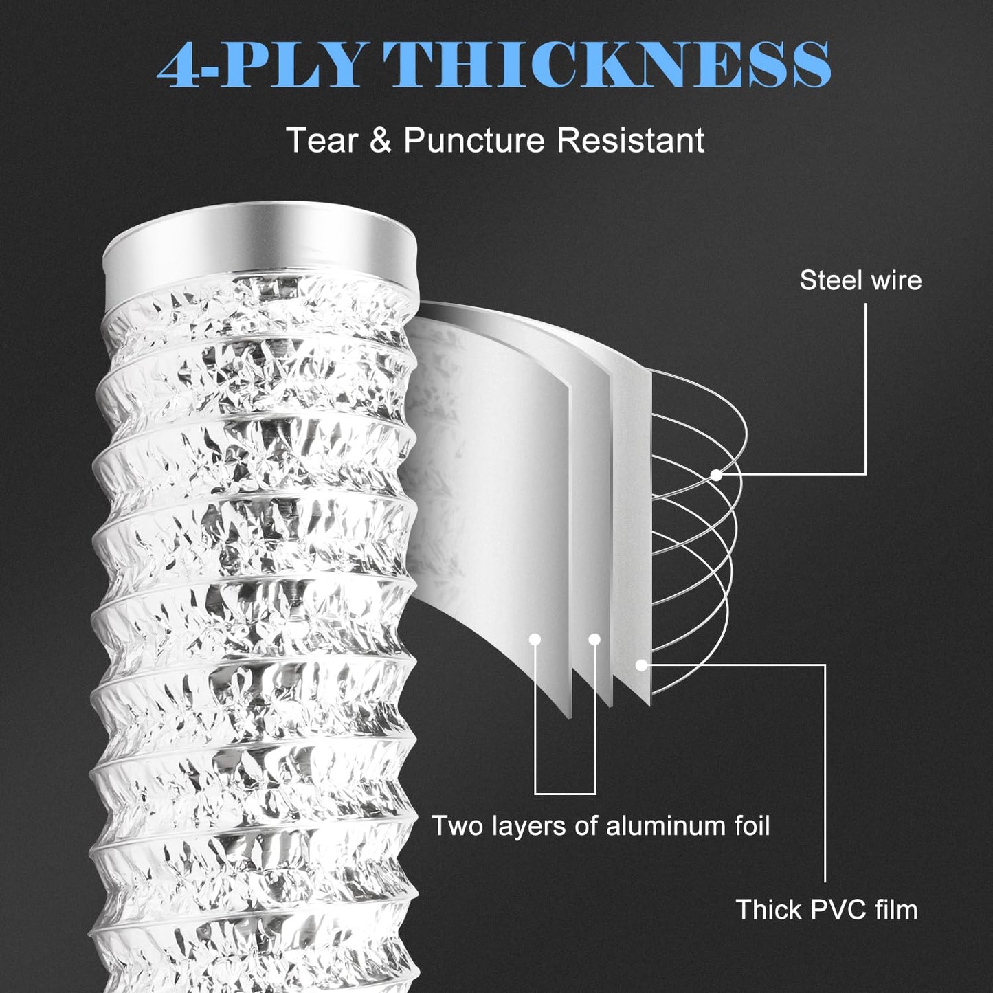 Omont 4 Inch 26FT Dryer Vent Hose, Flexible Insulated Aluminum Duct with 2 Cleaning Brushes for Indoor & Outdoor Use