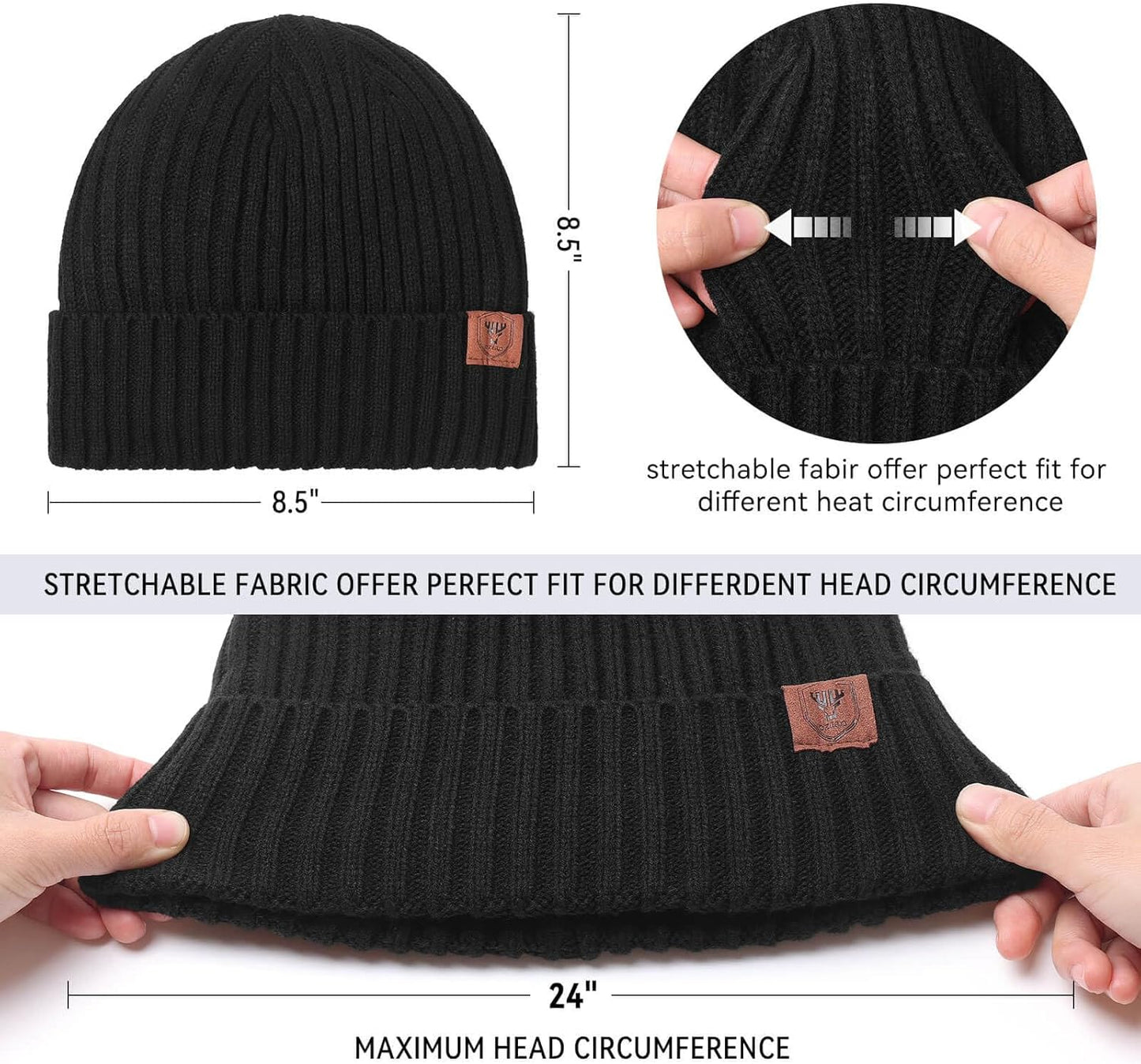 OZERO Knit Beanie - Thermal Thick Polar Fleece Winter Hat for Men & Women | Snow Skull Cap