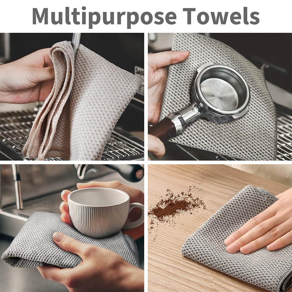 EubooTree Barista Towel 6 Pack, Extra Thick Microfiber Coffee Cleaning Cloths, Espresso Machine Accessories for Coffee Bar, Steam Wand, Countertop, Milk Frother, 12”x12”