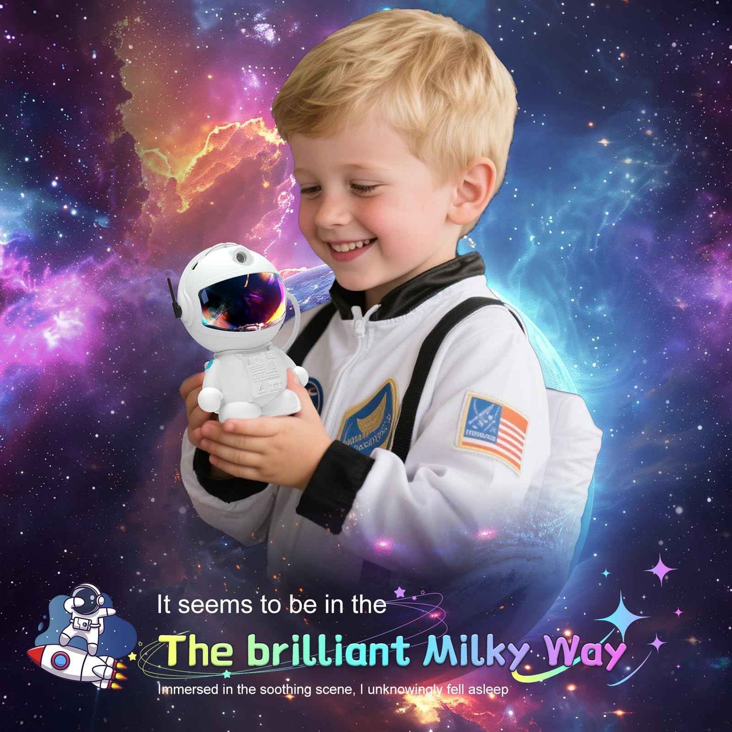 SHJQJJLBCQ Space Galaxy Night Light Projector, Ultra-HD Astronaut Design, 12 Film Discs, LED Display with Adjustable Brightness