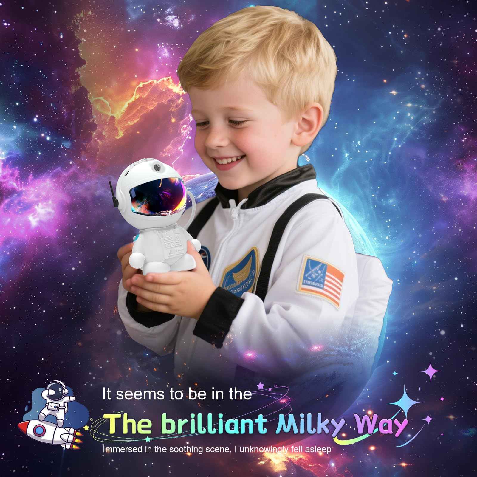 SHJQJJLBCQ Space Galaxy Night Light Projector, Ultra-HD Astronaut Design, 12 Film Discs, LED Display with Adjustable Brightness