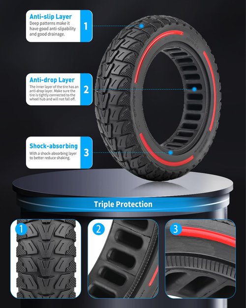 RidTianTek 60/70-6.5 Solid Tire 10 Inch 10x2.5 for Segway Ninebot Max G30 G30P G30LP Gotrax G5 G6 Electric Scooters, Puncture-proof, Tubeless Rubber Tires Front or Rear Replacement, 2pc (Red)