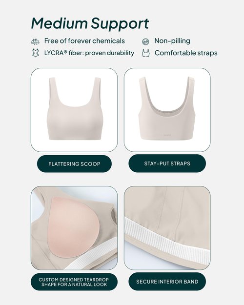 PAVOI ACTIVE Buttery Soft Sports Bra for Women | High Support Padded Workout Bra for A-C Cups | Low Scoop Neck, U Back, Yoga & Gym |FlexFlow| Moon, Medium