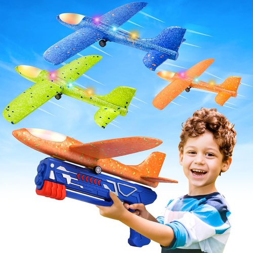 Fuwidvia Airplane Launcher Toys - 3 Pack LED Foam Glider Planes for Kids | 13.2'' Outdoor Fun, 2 Flight Modes