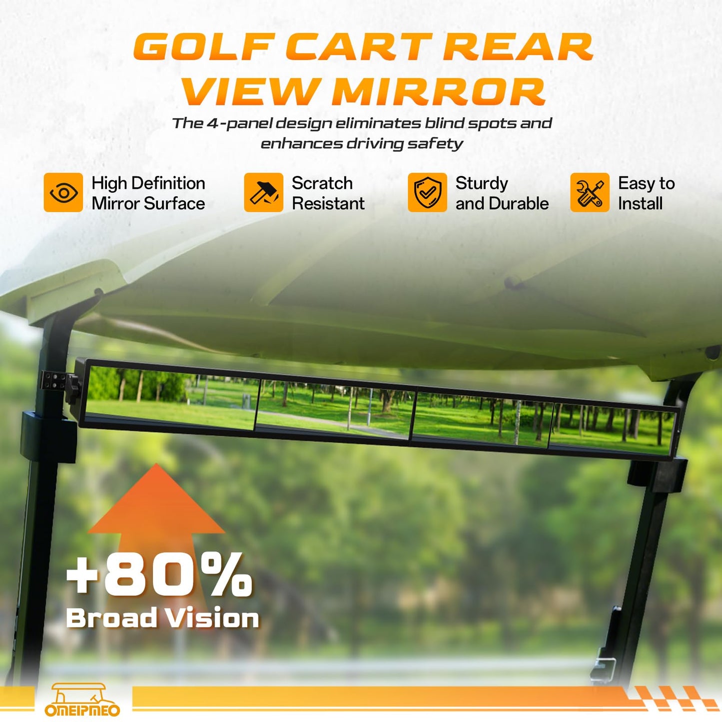 Universal Golf Cart 4 Panel Mirror, Wide Angle Rear View Mirror for YAMAHA, Club Car, EZGO, Golf Cart Mirrors Eliminate Blind Spots, High-Definition Vision, Anti-Shake