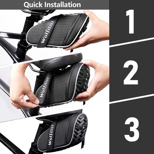 WOLFILIST Bike Seat Bag - Saddle Bag for Mountain and Road Bikes, Cycling Seat Pack with 3D Shell Design, Fits Under Seat (Black)