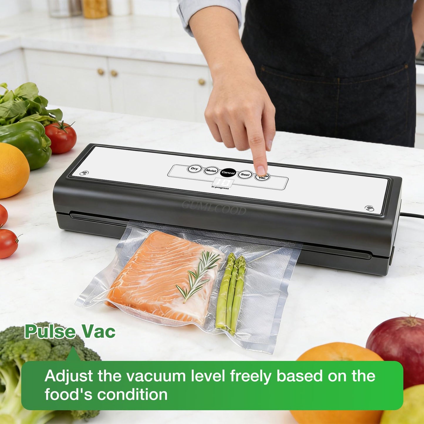 GUMLCOOD Automatic Vacuum Sealer Machine for Food with 10 Storage Bags
